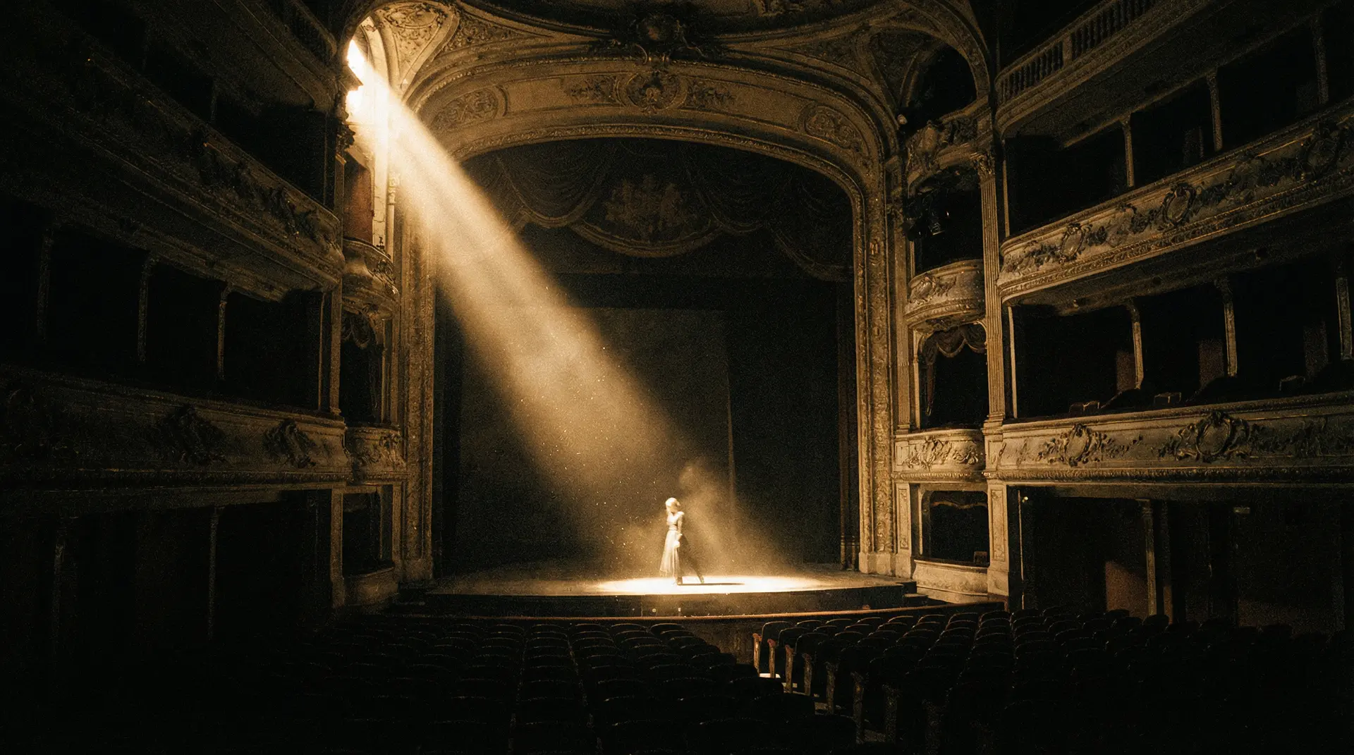 水果派 艺术探索系列 - 光影构图，聚光灯穿透华丽剧院的黑暗