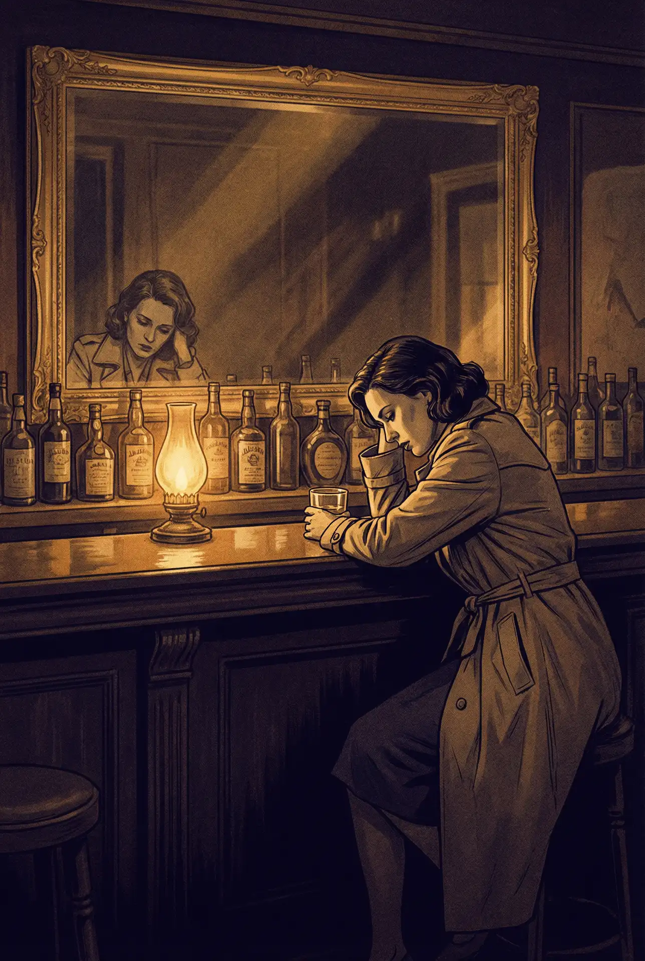 水果派 获奖影片《酒吧独白》海报，酒吧中独坐女性的忧郁身影